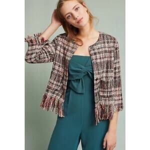 Ett:‎ twa Anthropologie Fringe Tweed Blazer Jacket Size Small Academia Old Money